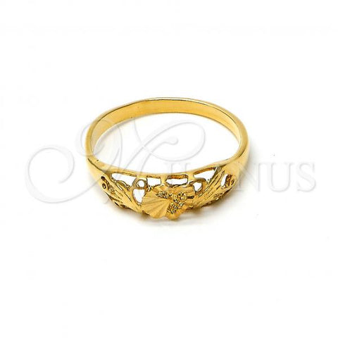Oro Laminado Elegant Ring, Gold Filled Style Shell and Heart Design, Diamond Cutting Finish, Golden Finish, 5.174.025.10 (Size 10)