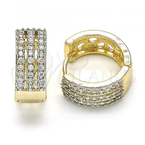 Oro Laminado Huggie Hoop, Gold Filled Style with White Cubic Zirconia, Polished, Two Tone, 02.210.0115.15