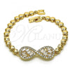 Oro Laminado Fancy Bracelet, Gold Filled Style Infinite Design, with White Cubic Zirconia and White Micro Pave, Polished, Golden Finish, 03.283.0235.07