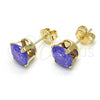 Oro Laminado Stud Earring, Gold Filled Style with Amethyst Cubic Zirconia, Polished, Golden Finish, 5.128.166