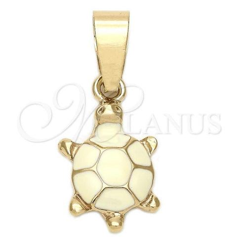 Oro Laminado Fancy Pendant, Gold Filled Style Turtle Design, White Enamel Finish, Golden Finish, 05.163.0062