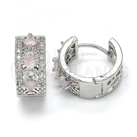 Rhodium Plated Huggie Hoop, with Pink and White Cubic Zirconia, Polished, Rhodium Finish, 02.210.0091.12.15
