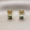 Oro Laminado Stud Earring, Gold Filled Style Baguette Design, with Green and White Cubic Zirconia, Polished, Golden Finish, 02.156.0712