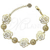 Oro Laminado Charm Bracelet, Gold Filled Style Flower Design, with White Cubic Zirconia, Diamond Cutting Finish, Golden Finish, 5.017.007