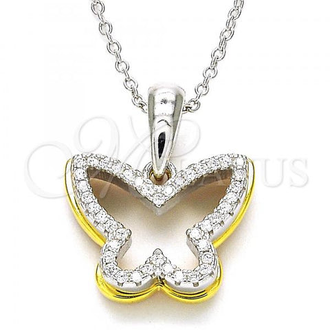 Sterling Silver Pendant Necklace, Butterfly Design, with White Cubic Zirconia, Polished, Tricolor, 04.336.0106.16