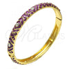 Oro Laminado Individual Bangle, Gold Filled Style with White Crystal, Purple Enamel Finish, Golden Finish, 07.246.0007.05 (07 MM Thickness, Size 5 - 2.50 Diameter)