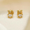 Oro Laminado Stud Earring, Gold Filled Style Teddy Bear Design, with White Cubic Zirconia and White Micro Pave, Polished, Golden Finish, 02.310.0109