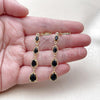 Oro Laminado Long Earring, Gold Filled Style Teardrop Design, with Black Cubic Zirconia, Polished, Golden Finish, 02.323.0106