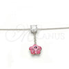 Rhodium Plated Pendant Necklace, Flower Design, with Light Rose Swarovski Crystals and White Cubic Zirconia, Polished, Rhodium Finish, 04.239.0048.16