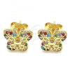 Oro Laminado Stud Earring, Gold Filled Style Butterfly Design, with Multicolor Micro Pave, Polished, Golden Finish, 02.233.0011