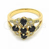 Oro Laminado Multi Stone Ring, Gold Filled Style with Black and White Cubic Zirconia, Polished, Golden Finish, 01.365.0006.08 (Size 8)