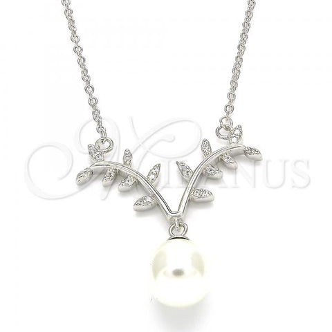 Sterling Silver Pendant Necklace, with White Cubic Zirconia and Ivory Pearl, Polished, Rhodium Finish, 04.336.0136.16