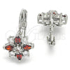 Rhodium Plated Leverback Earring, Flower Design, with Garnet and White Cubic Zirconia, Polished, Rhodium Finish, 02.210.0226.5