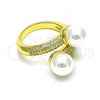 Oro Laminado Multi Stone Ring, Gold Filled Style with White Micro Pave and Ivory Pearl, Polished, Golden Finish, 01.341.0097
