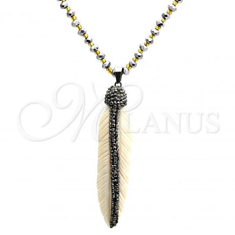 Stainless Steel Pendant Necklace, Leaf Design, with Dark Brown Crystal, Polished, Steel Finish, 04.232.0001.31