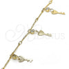 Oro Laminado Charm Anklet , Gold Filled Style key and Rattle Charm Design, with White Crystal, Polished, Golden Finish, 03.213.0092.10