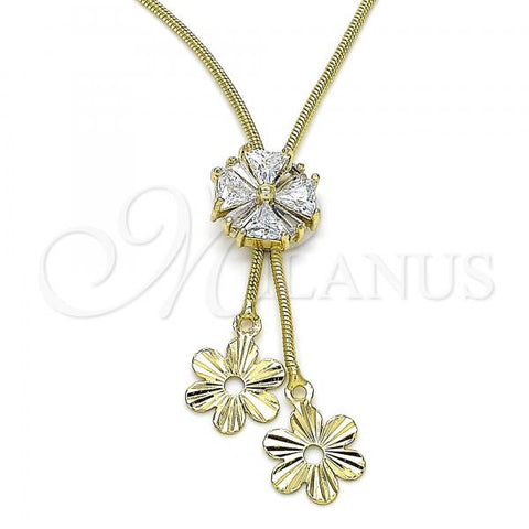Oro Laminado Fancy Necklace, Gold Filled Style Flower Design, with White Cubic Zirconia, Polished, Golden Finish, 04.347.0010.20