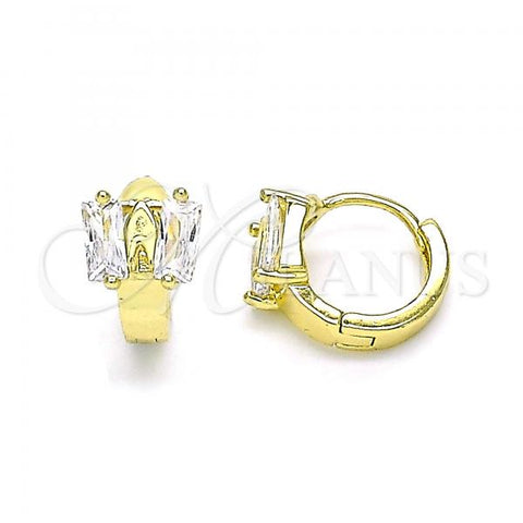 Oro Laminado Huggie Hoop, Gold Filled Style with White Cubic Zirconia, Polished, Golden Finish, 02.213.0283.10
