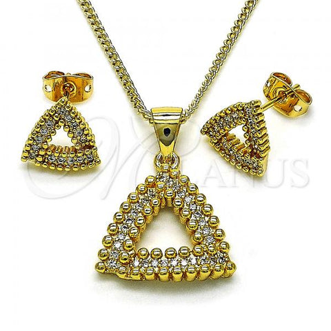 Oro Laminado Earring and Pendant Adult Set, Gold Filled Style with White Micro Pave, Polished, Golden Finish, 10.342.0086