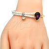 Oro Laminado Individual Bangle, Gold Filled Style Teardrop Design, with Amethyst Swarovski Crystals and White Micro Pave, Polished, Golden Finish, 07.239.0002.13 (03 MM Thickness, One size fits all)