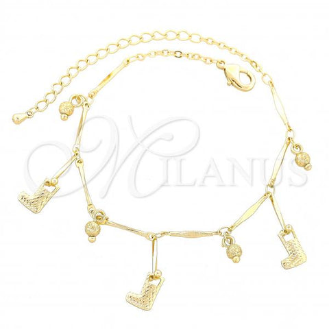 Oro Laminado Charm Bracelet, Gold Filled Style Shoes Design, Diamond Cutting Finish, Golden Finish, 03.105.0035.10