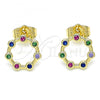 Oro Laminado Stud Earring, Gold Filled Style with Multicolor Micro Pave, Polished, Golden Finish, 02.156.0544.1