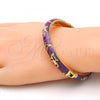 Oro Laminado Individual Bangle, Gold Filled Style Elephant and Flower Design, Purple Enamel Finish, Golden Finish, 07.246.0010.8.04 (08 MM Thickness, Size 4 - 2.25 Diameter)