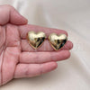 Oro Laminado Stud Earring, Gold Filled Style Heart and Hollow Design, Polished, Golden Finish, 02.213.0669