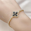 Oro Laminado Tennis Bracelet, Gold Filled Style Four-leaf Clover Design, with Black and White Cubic Zirconia, Polished, Golden Finish, 03.284.0038.3.08