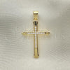 Oro Laminado Religious Pendant, Gold Filled Style Cross Design, with White Micro Pave, Polished, Golden Finish, 05.213.0089
