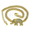 Oro Laminado Fancy Bracelet, Gold Filled Style Elephant Design, with White and Ruby Micro Pave, Polished, Golden Finish, 03.368.0074.08