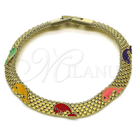 Oro Laminado Fancy Bracelet, Gold Filled Style Dolphin and Bismark Design, Multicolor Enamel Finish, Golden Finish, 03.331.0217.08