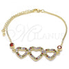 Oro Laminado Fancy Bracelet, Gold Filled Style Heart Design, with Multicolor Cubic Zirconia, Polished, Golden Finish, 03.221.0058.1.08
