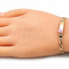 Oro Laminado ID Bracelet, Gold Filled Style Owl Design, Pink Enamel Finish, Golden Finish, 03.380.0056.06