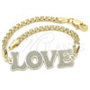 Oro Laminado Fancy Bracelet, Gold Filled Style Nameplate and Love Design, Polished, Golden Finish, 03.63.1972.08