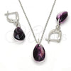 Sterling Silver Earring and Pendant Adult Set, Teardrop Design, with Amethyst Swarovski Crystals, Polished, Rhodium Finish, 10.281.0023
