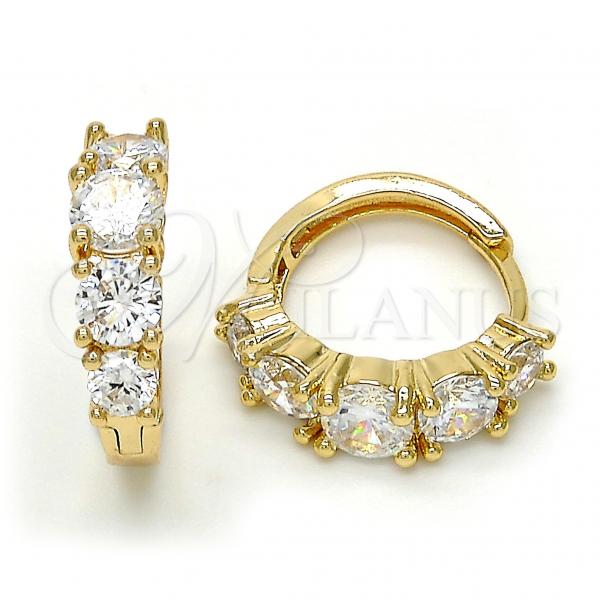 Oro Laminado Huggie Hoop, Gold Filled Style with White Cubic Zirconia, Polished, Golden Finish, 02.210.0030.15