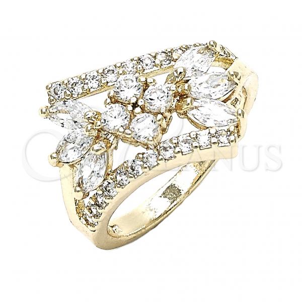 Oro Laminado Multi Stone Ring, Gold Filled Style with White Cubic Zirconia, Polished, Golden Finish, 01.210.0098.08 (Size 8)