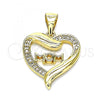 Oro Laminado Fancy Pendant, Gold Filled Style Mom and Heart Design, with White Micro Pave, Polished, Golden Finish, 05.342.0023