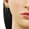 Oro Laminado Stud Earring, Gold Filled Style Bow Design, Polished, Golden Finish, 02.213.0667