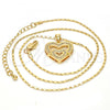 Oro Laminado Pendant Necklace, Gold Filled Style Heart Design, with White Micro Pave, Polished, Golden Finish, 04.156.0031.20