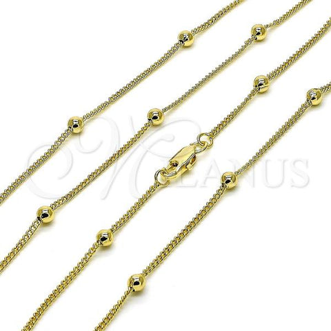 Oro Laminado Basic Necklace, Gold Filled Style Miami Cuban and Ball Design, Polished, Golden Finish, 04.213.0324.18