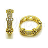 Oro Laminado Huggie Hoop, Gold Filled Style Four-leaf Clover Design, with White Cubic Zirconia and White Micro Pave, Polished, Golden Finish, 02.283.0242.20