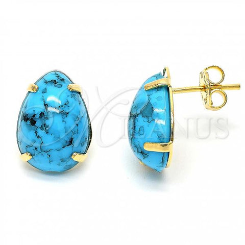 Oro Laminado Stud Earring, Gold Filled Style with Sapphire Blue Opal, Blue Enamel Finish, Golden Finish, 02.65.0053