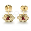 Oro Laminado Stud Earring, Gold Filled Style Flower Design, with Pink Cubic Zirconia, Polished, Golden Finish, 02.09.0199.1