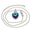 Rhodium Plated Pendant Necklace, Heart Design, with Bermuda Blue Swarovski Crystals and White Micro Pave, Polished, Rhodium Finish, 04.63.1330.16