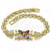 Oro Laminado Fancy Bracelet, Gold Filled Style Flower and Butterfly Design, with Multicolor and White Cubic Zirconia, Polished, Golden Finish, 03.357.0014.1.07