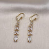 Oro Laminado Long Earring, Gold Filled Style Leaf Design, with White Cubic Zirconia, Polished, Golden Finish, 02.210.0834