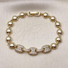 Oro Laminado Fancy Bracelet, Gold Filled Style Puff Mariner Design, with White Micro Pave, Polished, Golden Finish, 03.283.0465.07