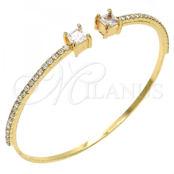 Oro Laminado Individual Bangle, Gold Filled Style with White Cubic Zirconia and White Crystal, Polished, Golden Finish, 07.193.0017 (02 MM Thickness, One size fits all)
